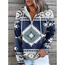 Casual Loose Vintage Print Hoodie