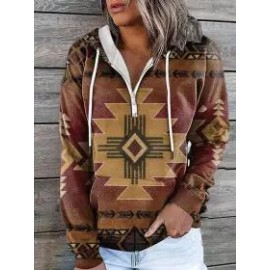 Casual Loose Vintage Print Hoodie