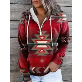 Casual Loose Vintage Print Hoodie