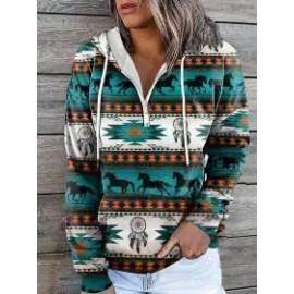 Casual Loose Vintage Print Hoodie