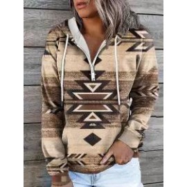 Casual Loose Vintage Print Hoodie