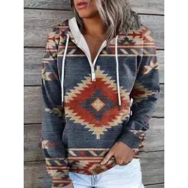 Casual Loose Vintage Print Hoodie