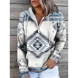 Casual Loose Vintage Print Hoodie