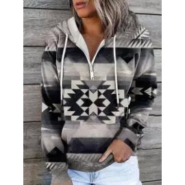 Casual Loose Vintage Print Hoodie