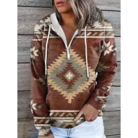 Casual Loose Vintage Print Hoodie