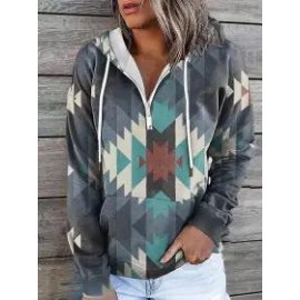 Casual Loose Vintage Print Hoodie