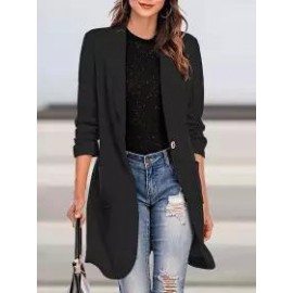 Casual Loose Solid Color Woolen Cardigan Coat