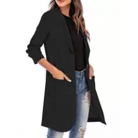 Casual Loose Solid Color Woolen Cardigan Coat