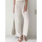 Casual Solid Color Straight Leg Elastic Waist Cotton Linen Pants