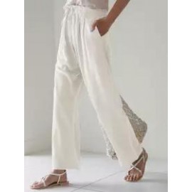 Casual Solid Color Straight Leg Elastic Waist Cotton Linen Pants
