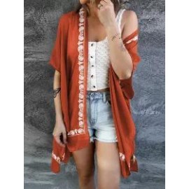 Patterned Loose Beach Sunscreen Mid Sleeve Cardigan
