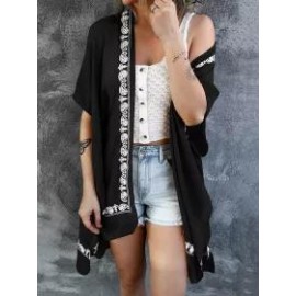 Patterned Loose Beach Sunscreen Mid Sleeve Cardigan