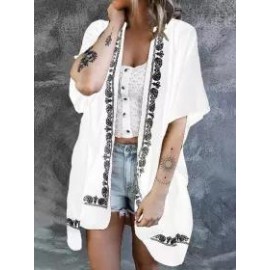 Patterned Loose Beach Sunscreen Mid Sleeve Cardigan