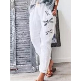 Casual Dragonfly Printed Elastic Waist Casual Pants