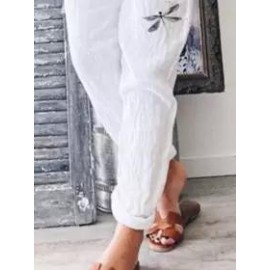Casual Dragonfly Printed Elastic Waist Casual Pants
