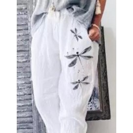Casual Dragonfly Printed Elastic Waist Casual Pants