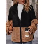Casual Loose Colorblock Double Face Fleece Coat