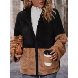 Casual Loose Colorblock Double Face Fleece Coat