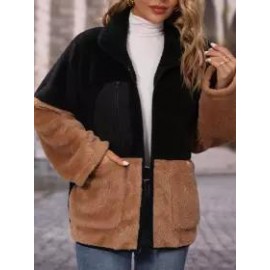 Casual Loose Colorblock Double Face Fleece Coat
