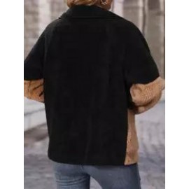 Casual Loose Colorblock Double Face Fleece Coat