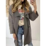Color Block Geometric Print Long-sleeved Woolen Coat
