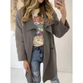 Color Block Geometric Print Long-sleeved Woolen Coat