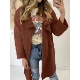 Color Block Geometric Print Long-sleeved Woolen Coat