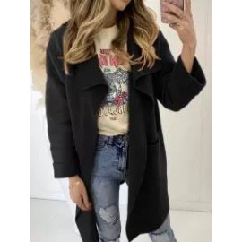 Color Block Geometric Print Long-sleeved Woolen Coat