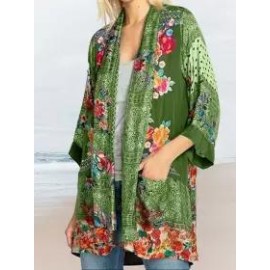 Casual Loose Floral Print Cardigan Long Sleeve Blouse