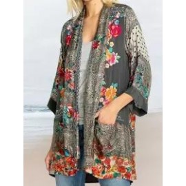 Casual Loose Floral Print Cardigan Long Sleeve Blouse