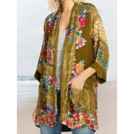 Casual Loose Floral Print Cardigan Long Sleeve Blouse