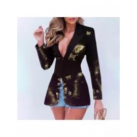 Women's Elegant Golden Butterfly Positioning Printing Waist Suit