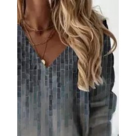 Fashion Textured Printed V-neck Long Sleeve Casual Sweatshirt