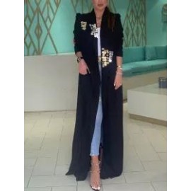 Women's Fashion Elegant Gold And Silver Round Neck Sequins Embellished Cotton And Linen Cardigan