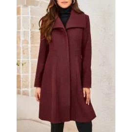 Pure Color Woolen Material Elegant Waist Lapel Mid-length Coat