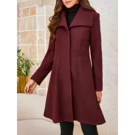 Pure Color Woolen Material Elegant Waist Lapel Mid-length Coat