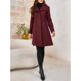 Pure Color Woolen Material Elegant Waist Lapel Mid-length Coat