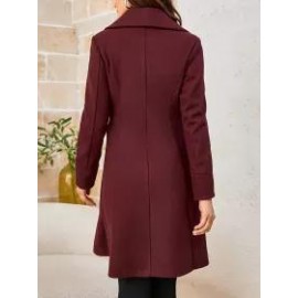 Pure Color Woolen Material Elegant Waist Lapel Mid-length Coat
