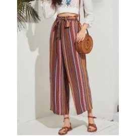Factory Direct Supply Straight Pants Wide Leg Pants Ethnic Style Spring And Summer Casual Striped Cotton Harem Foreign Trade Loose Women's Long Pants