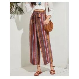 Factory Direct Supply Straight Pants Wide Leg Pants Ethnic Style Spring And Summer Casual Striped Cotton Harem Foreign Trade Loose Women's Long Pants