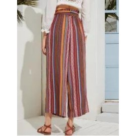 Factory Direct Supply Straight Pants Wide Leg Pants Ethnic Style Spring And Summer Casual Striped Cotton Harem Foreign Trade Loose Women's Long Pants