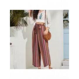 Factory Direct Supply Straight Pants Wide Leg Pants Ethnic Style Spring And Summer Casual Striped Cotton Harem Foreign Trade Loose Women's Long Pants