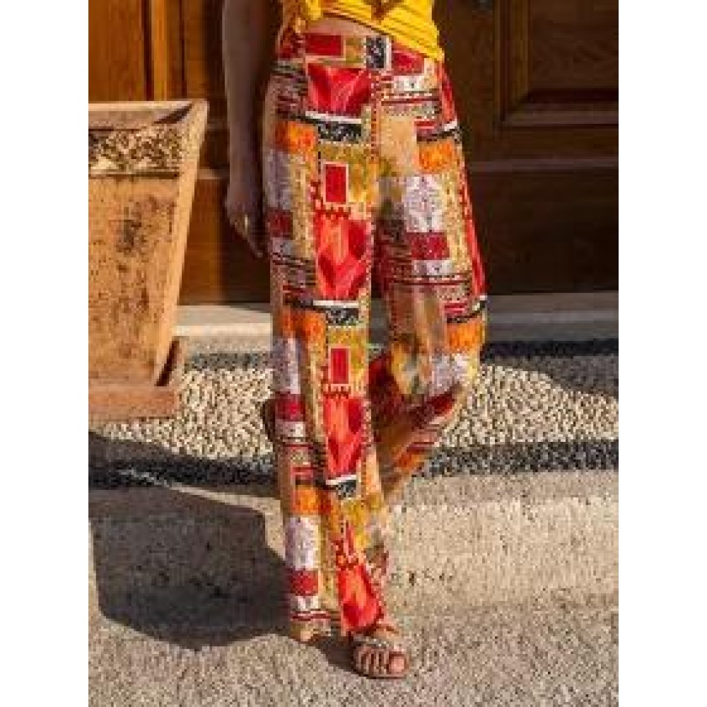 Geometric Patchwork Elastic-Waist Wide-Leg Pants Geometric Patchwork Elastic-Waist Wide-Leg Pants