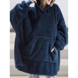 Casual Oversized Cashmere Home Pocket Hooded Coat