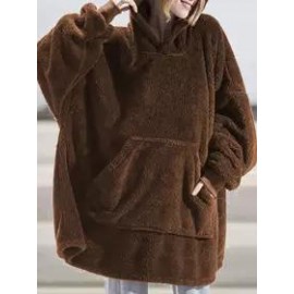 Casual Oversized Cashmere Home Pocket Hooded Coat