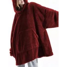 Casual Oversized Cashmere Home Pocket Hooded Coat