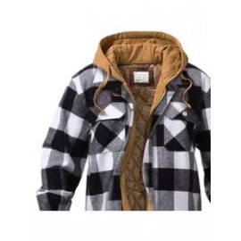 Men's Checkered Textured Winter Thick Hooded Jacket