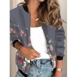 Casual Loose Printed Print Zip Cardigan Jacket