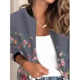 Casual Loose Printed Print Zip Cardigan Jacket