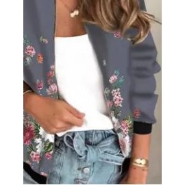 Casual Loose Printed Print Zip Cardigan Jacket